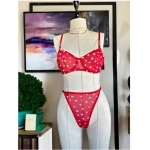 Arona Kadın Love Serisi Kalpli Brode İşlemeli Sütyen Takımı Kırmızı