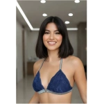 Arona Kadın Simli Kumaş Metal Klips Detaylı Lacivert Sütyen