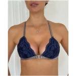 Arona Kadın Simli Kumaş Metal Klips Detaylı Lacivert Sütyen