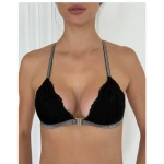 Arona Kadın Simli Kumaş Metal Klips Detaylı Siyah Sütyen