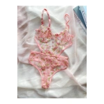 Arona Transparan Çiçek Desenli Bodysuit Pembe-123