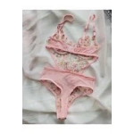 Arona Transparan Çiçek Desenli Bodysuit Pembe-123