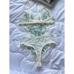 ARONA Transparan Çiçekli Desenli Bodysuit - Su Yeşili