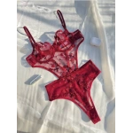 Arona Kadın Transparan Çiçek Desenli Tül Bordo Bodysuit