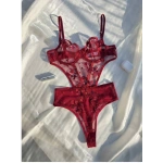 Arona Kadın Transparan Çiçek Desenli Tül Bordo Bodysuit