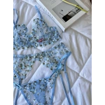 Arona Çiçek Nakışlı Brode Mavi Jartiyer Takımı