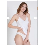 Belinay Kadın İp Askılı Dantel Detaylı V Yaka Beyaz Atlet