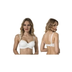 Belvü Mesh Kumaş C Cup İçi Boş Straplez Kadın Ekru Sütyen - 1221