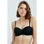 Belvü Mesh Kumaş İçi Boş Straplez Kadın Siyah Sütyen - 1220