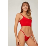 Cotonhill Önü Dantelli Tül Detaylı Kadın Tanga Külot -KIRMIZI