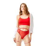 COTTONHİLL Kırmızı Ayarlanabilir Taş Detaylı  Külotlu Kadın Jartiyer