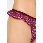 COTTONHİLL Çiçek Desenli Tül Kenarları Fırfırlı  Külot-MÜRDÜM