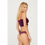 COTTONHİLL Çiçek Desenli Tül Kenarları Fırfırlı  Külot-MÜRDÜM