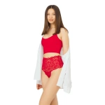 COTTONHİLL Dantelli Lastik Detaylı Yüksek Bel Kadın Külot-KIRMIZI