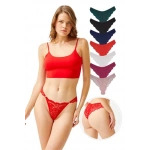 Cottonhill Dantelli ve Halka Detaylı Kadın Brezilya Kırmızı Külot - 6094