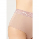 COTTONHİLL Desenli Lastikli Yüksek Bel Lazer Kesim Bikini Külot-KAHVERENGİ