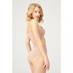 COTTONHİLL Desenli Lastikli Yüksek Bel Lazer Kesim Bikini Külot-KAHVERENGİ