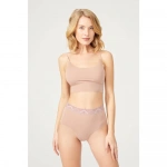 COTTONHİLL Desenli Lastikli Yüksek Bel Lazer Kesim Bikini Külot-KAHVERENGİ