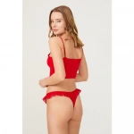 COTTONHİLL Kadife Baskılı Pileli Transparan Külot-KIRMIZI