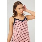 Cottonhill Pembe Lacivert Puantiyeli İnce Askılı Pamuklu Kadın Gecelik