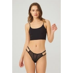 COTTONHİLL Tül Taş Detaylı Fantezi Kadın Tanga Külot-6018-SİYAH