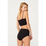 COTTONHİLL Yüksek Bel Basic Lazer Kesim Kadın Bikini Külot-SİYAH