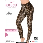 Kolcu Geniş Leopar Desenli Likralı Uzun Kadın Tayt - KB3005