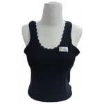 Kolcu Geniş Askılı Dantel Detaylı Kadın Atlet - Siyah