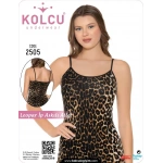 Kolcu Kadın Geniş Leopar Desenli Likralı İnce İp Askılı Premium Atlet