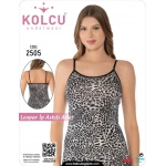 Kolcu Kadın Kar Leoparı Desenli Likralı İnce İp Askılı Premium Atlet