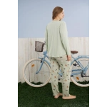 Pijamoni Kadın Büyük Beden Milan Kumaş Bisiklet Yaka Su Yeşili Pijama Takımı - 7666