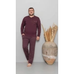 Pijamoni Erkek Büyük Beden Bisiklet Yaka Mürdüm Pijama Takımı