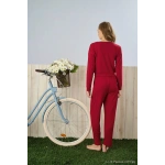 Pijamoni Dublin Kumaş Rodoplu Kırmızı Pijama Takımı - 5335