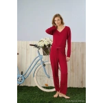 Pijamoni Dublin Kumaş Rodoplu Kırmızı Pijama Takımı - 5335