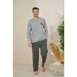 Pijamoni Erkek Bisiklet Yaka Milan Kumaş Gri Pijama Takımı