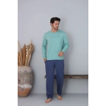 Pijamoni Erkek Bisiklet Yaka Milan Kumaş Yeşil Pijama Takımı