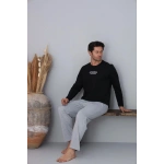 Pijamoni Erkek Bisiklet Yaka Milan Kumaş Siyah Pijama Takımı