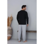 Pijamoni Erkek Bisiklet Yaka Milan Kumaş Siyah Pijama Takımı