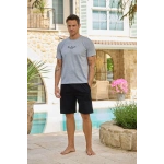 Pijamoni Kısa Kollu Şortlu Erkek Açık Gri Pijama Takımı