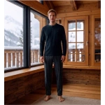 Pijamoni Erkek Microsoft Kumaş Düğmeli Yaka Pijama Takımı