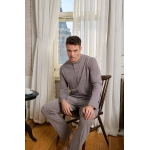 Pijamoni Erkek Penye Kumaş Düğmeli Yaka Vizyon Renk Pijama Takımı