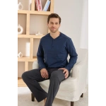 Pijamoni Erkek Regular Fit Düğmeli Yaka Lacivert Pijama Takımı