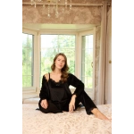 Pijamoni Kadın Fransız Kadife 3lü Şık Askılı Siyah Pijama Takımı - 5545