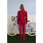 Pijamoni Kadın Milan Kumaş Bisiklet Yaka Pijama Takımı - Bordo