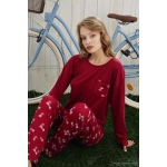 Pijamoni Kadın Milan Kumaş Bisiklet Yaka Pijama Takımı - Bordo