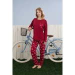 Pijamoni Kadın Milan Kumaş Bisiklet Yaka Pijama Takımı - Bordo