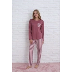 Pijamoni Kadın Milan Kumaş Bisiklet Yaka Pijama Takımı - Gül Kurusu