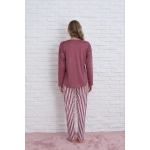 Pijamoni Kadın Milan Kumaş Bisiklet Yaka Pijama Takımı - Gül Kurusu