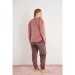 Pijamoni Kadın Büyük Beden Yumuşak Kadife Gül Kurusu Pijama Takımı
