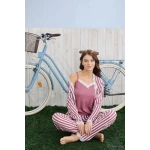 Pijamoni Kadın İpekli Kumaş Sabahlıklı 3’lü Şık Pijama Takımı - Gül Kurusu